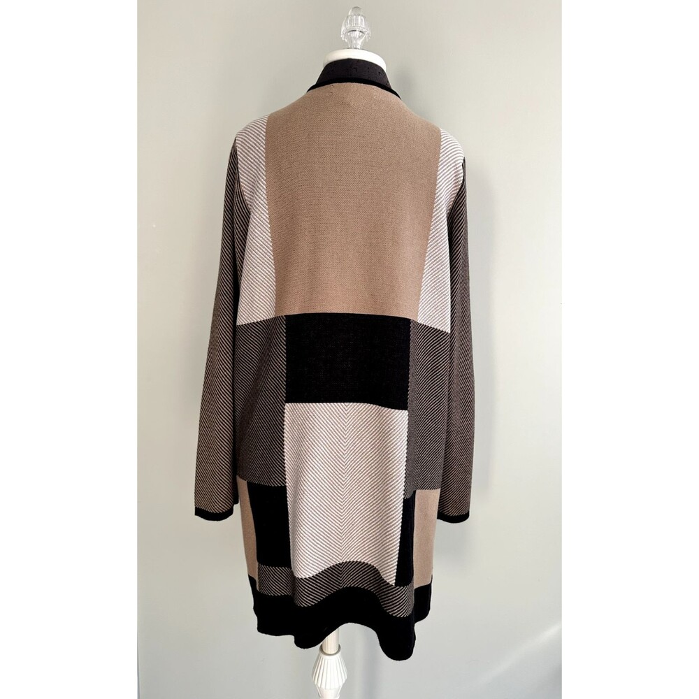 Kasper Women's Sweater Open Front Cardigan Colorblock Black & Tan - Picture 3 of 8
